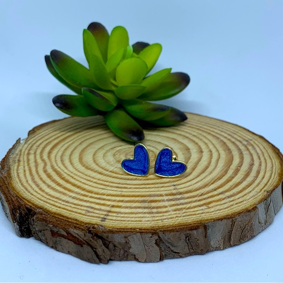 Sapphire Blue Heart Earrings in Gold Tone Frame - Picture 3 of 14